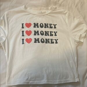 SHEIN White Crop Top with Red and Black Print